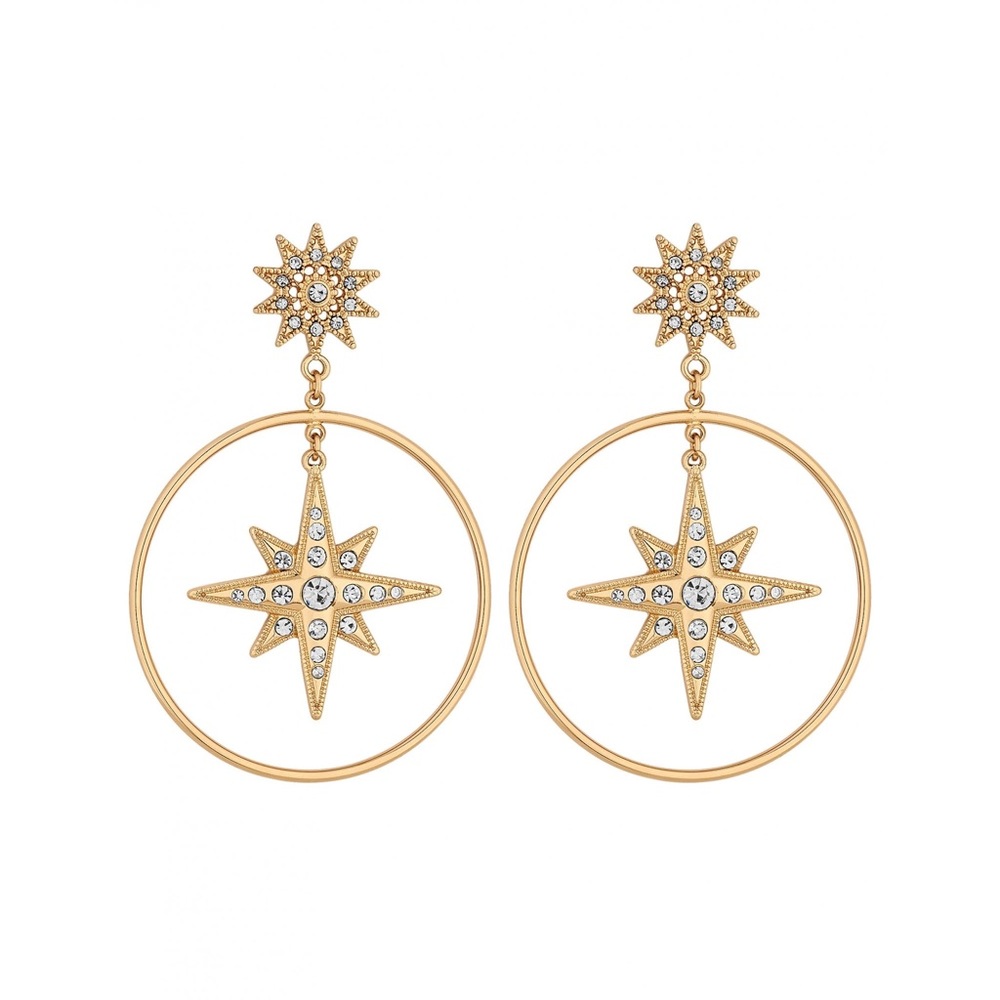 NWT Lipsy London Gold Crystal Star Hoop Earrings